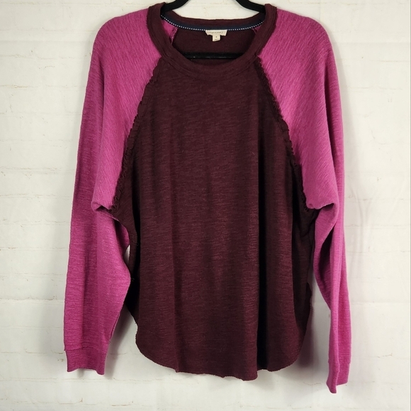 Pilcro by Antropologie Ruffled Raglan Thermal Top In Two Tone Purple Medium - Picture 2 of 8
